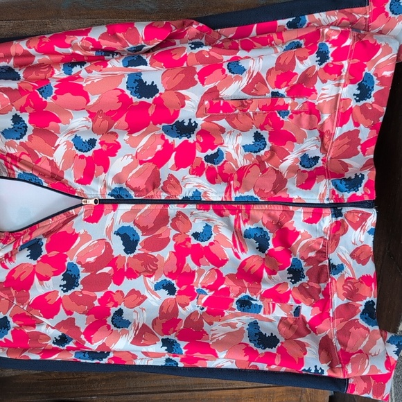 Aerie Floral Print Full Zip Track Jacket Navy Side Panel - Women's Large - Picture 3 of 6